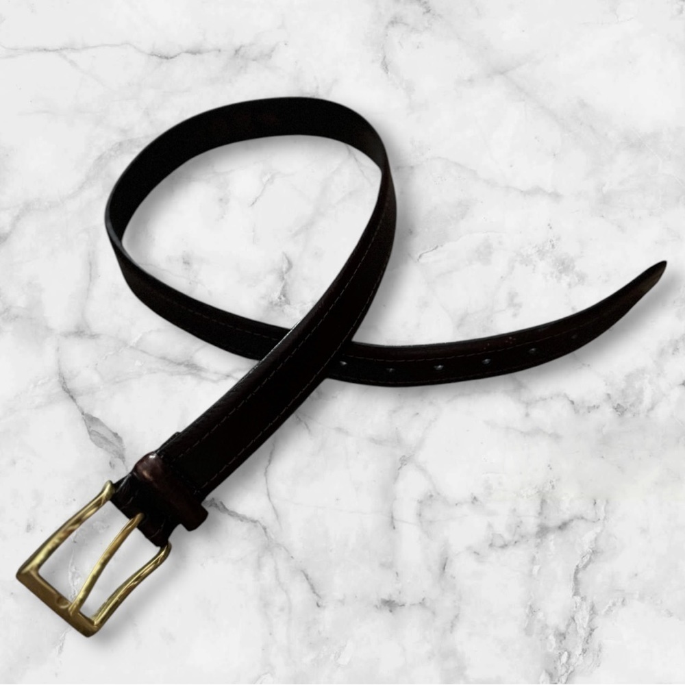 🇨🇦💟💎Vintage Brown Leather Belt with Solid Brass Buckle
